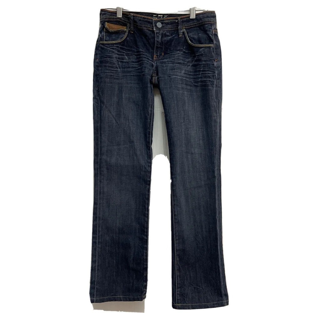 575 DENIM PENNY BUTTON Women’s Low Rise Distressed Dark Wash Bootcut Jeans sz 28
